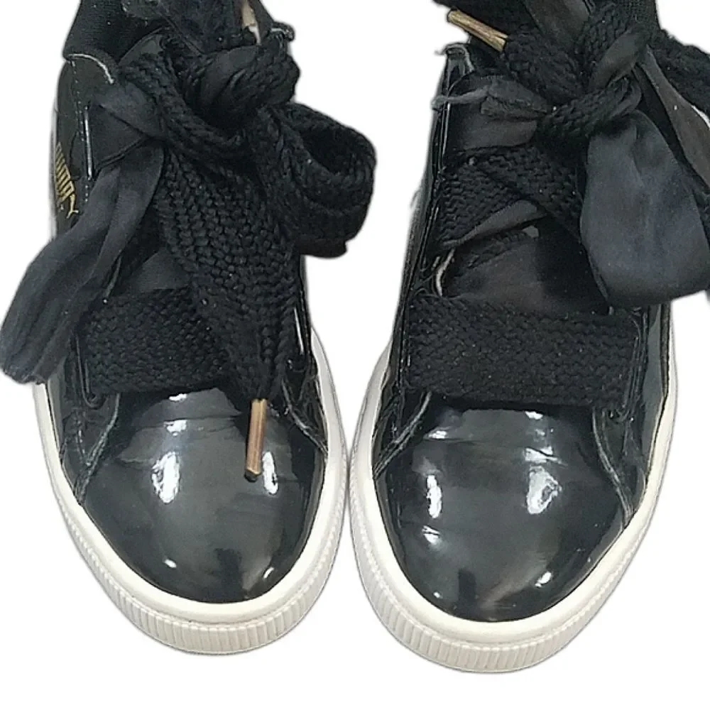 Puma Basket Heart Black Patent leather GS Sneakers women's Trainers SZ 6
